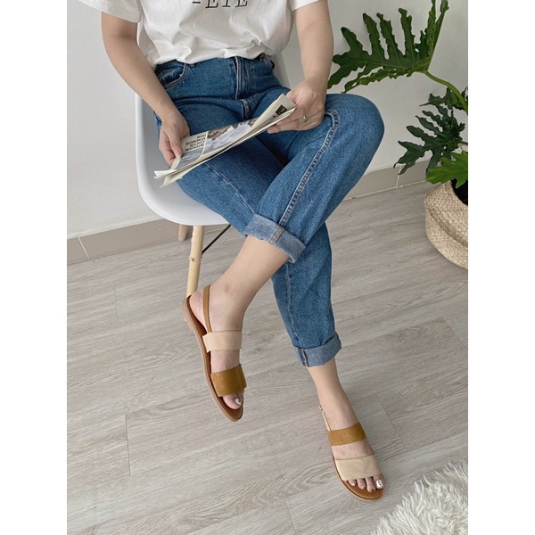 GIÀY SANDAL BASIC DA LỘN QUAI HẬU BẢN NGANG PHỐI MÀU HÀN QUỐC V.P