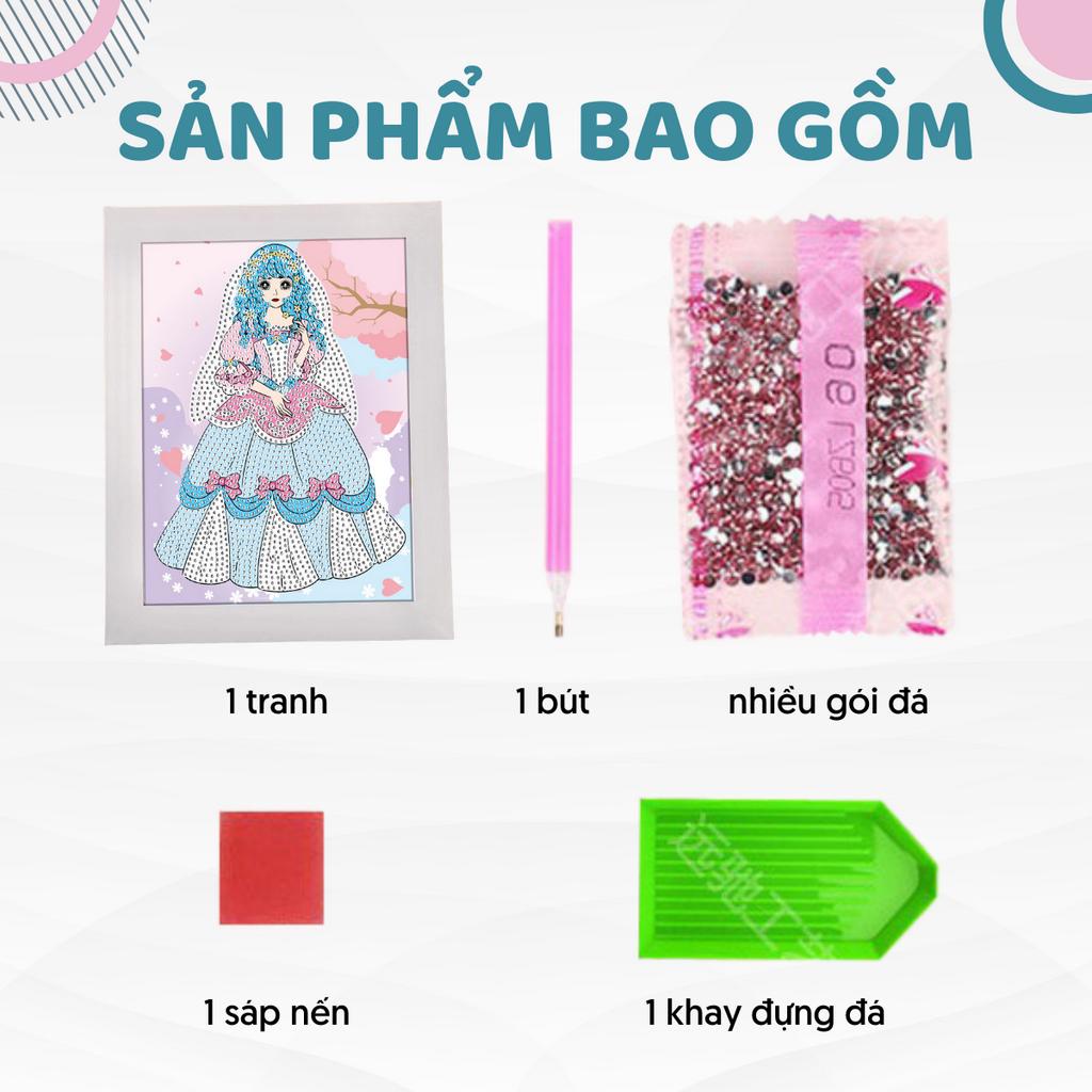 Bộ Tranh Đính Đá 5D DIY Công Chúa Hình Dán Đáng Yêu Không Kèm Khung Giúp Bé Rèn Luyện Tính Kiên Trì Sáng Tạo
