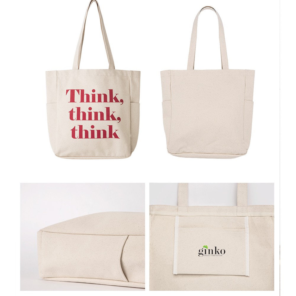 Túi Vải Tote Ginko Unisex Phong Cách Hàn Quốc In Hình Think, Think, Think (nhiều mẫu)