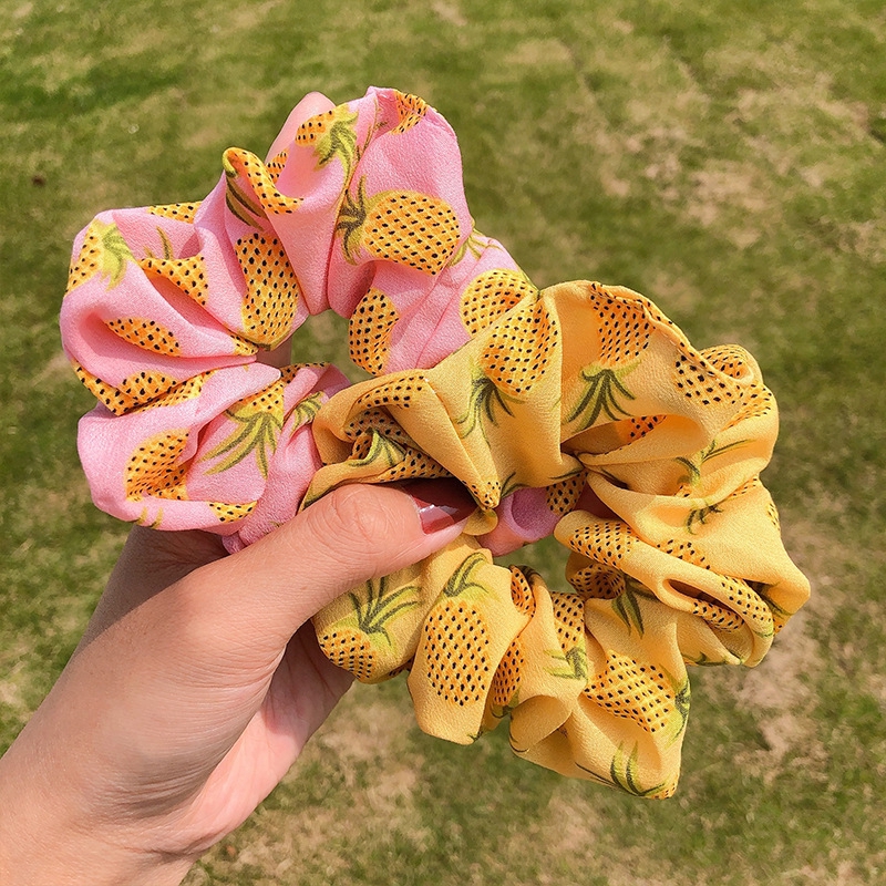 Dây buộc tóc co giãn in họa tiết quả dâu/quả dứa đáng yêu cho nữ