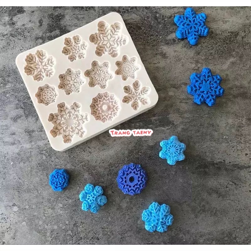 Tấm silicon 10 hoa tuyết 3D làm fondant, trang trí bánh trung thu hiện đại