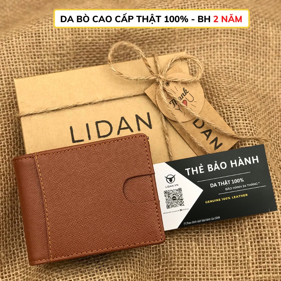 Ví mini nam nữ bóp da bò thật cao cấp chính hãng LIDAN, dáng gập nhỏ gọn nhiều ngăn đựng tiền đựng thẻ LD26