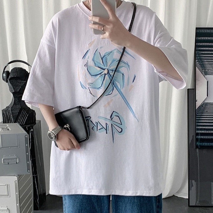 Áo thun tay ngắn dáng rộng chất liệu cotton phong cách Harajuku Hồng Kông thời trang mùa hè cho nam