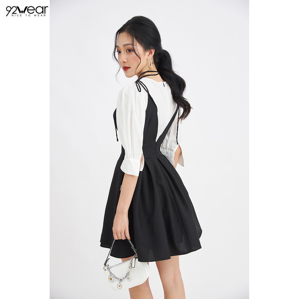 Đầm xòe tay lửng trắng phối màu DEW0053 - 92Wear | BigBuy360 - bigbuy360.vn
