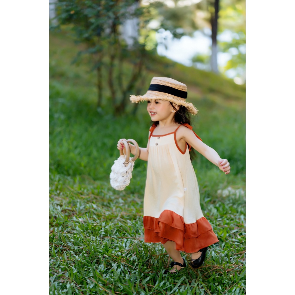 Váy đầm bé gái công chúa xinh xắn vải thô mềm nơ lưng cho bé yêu