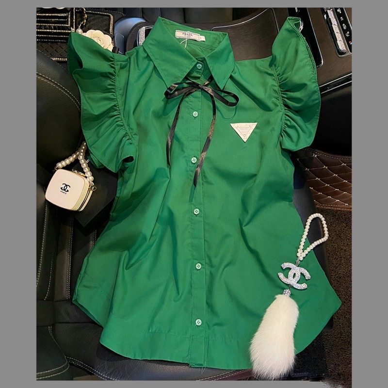 ÁO SƠ MI PADA TAY BÈO NƠ ĐEN CHẤT ĐẸP MS18828