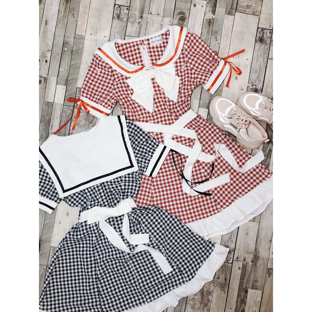 Đầm Caro Phối Nơ Trắng Thủy Thủ Nuboutique Freeship (Kèm ảnh thật khách chụp và clip khách quay) | BigBuy360 - bigbuy360.vn