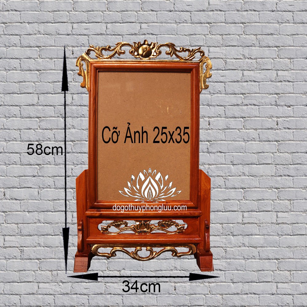 Khung hình thờ 25x35 đơn hoa lá tây rát vàng gỗ hương giá rẻ