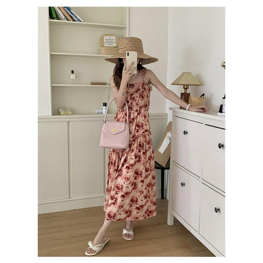 Đầm Hai Dây Họa Tiết Hoa Thời Trang Mùa Hè Pháp Kiểu Retro Mới 63999