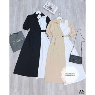 ✨BÁN SỈ✨Đầm phối 2 màu đai eo tay bồng
