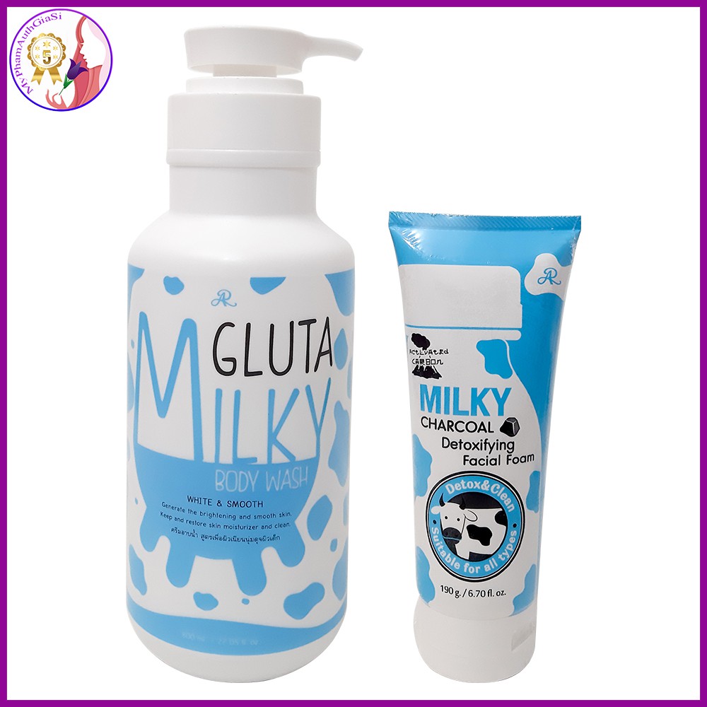 Sữa tắm bò gluta milky tặng kèm sữa rửa mặt thái lan