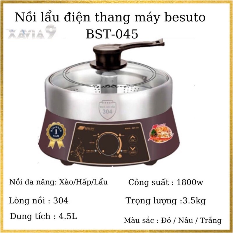 Nổi Lẩu Điện Thang Máy BESUTO BST-045 Công Suất 1800W Dung Tích 4.5L Dùng Cho Cả Gia Đình - BẢO HÀNH 12 THÁNG