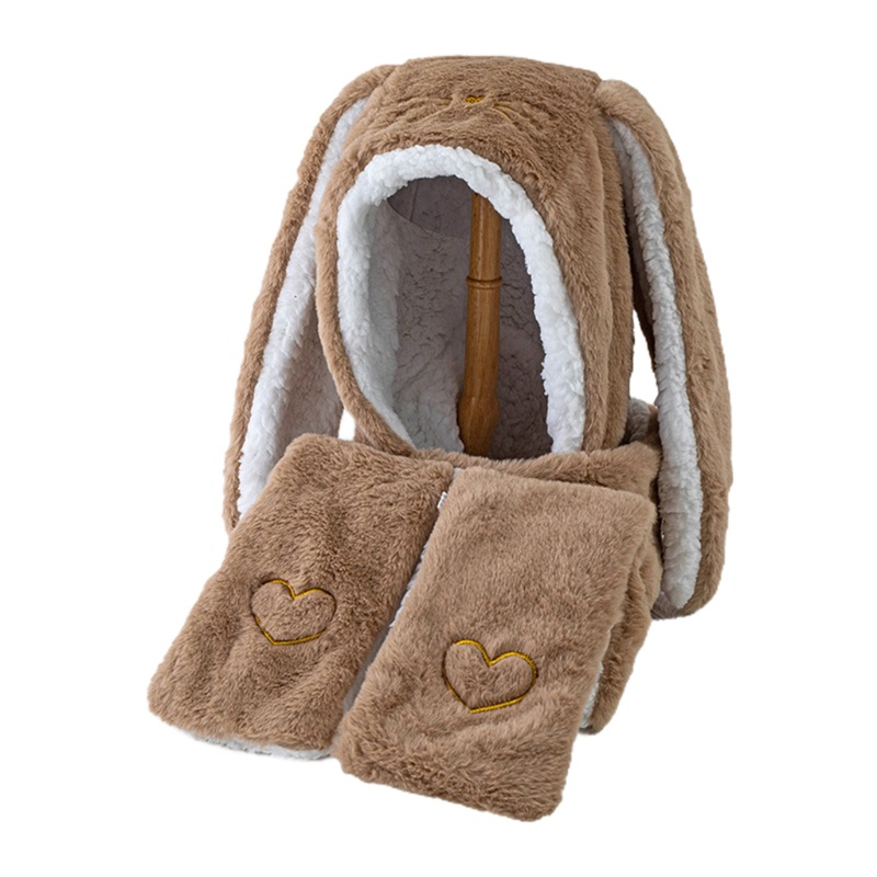 Bộ Khăn Choàng + Mũ Lông Thỏ + Găng Tay Chống Gió Ấm Áp Đáng Yêu Cho Nữ