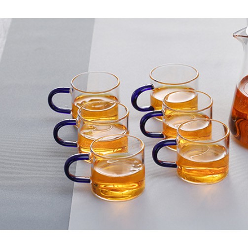 CHÉN TRÀ THỦY TINH CHỊU NHIỆT QUAI MÀU - SET 6 CHIẾC 120ML