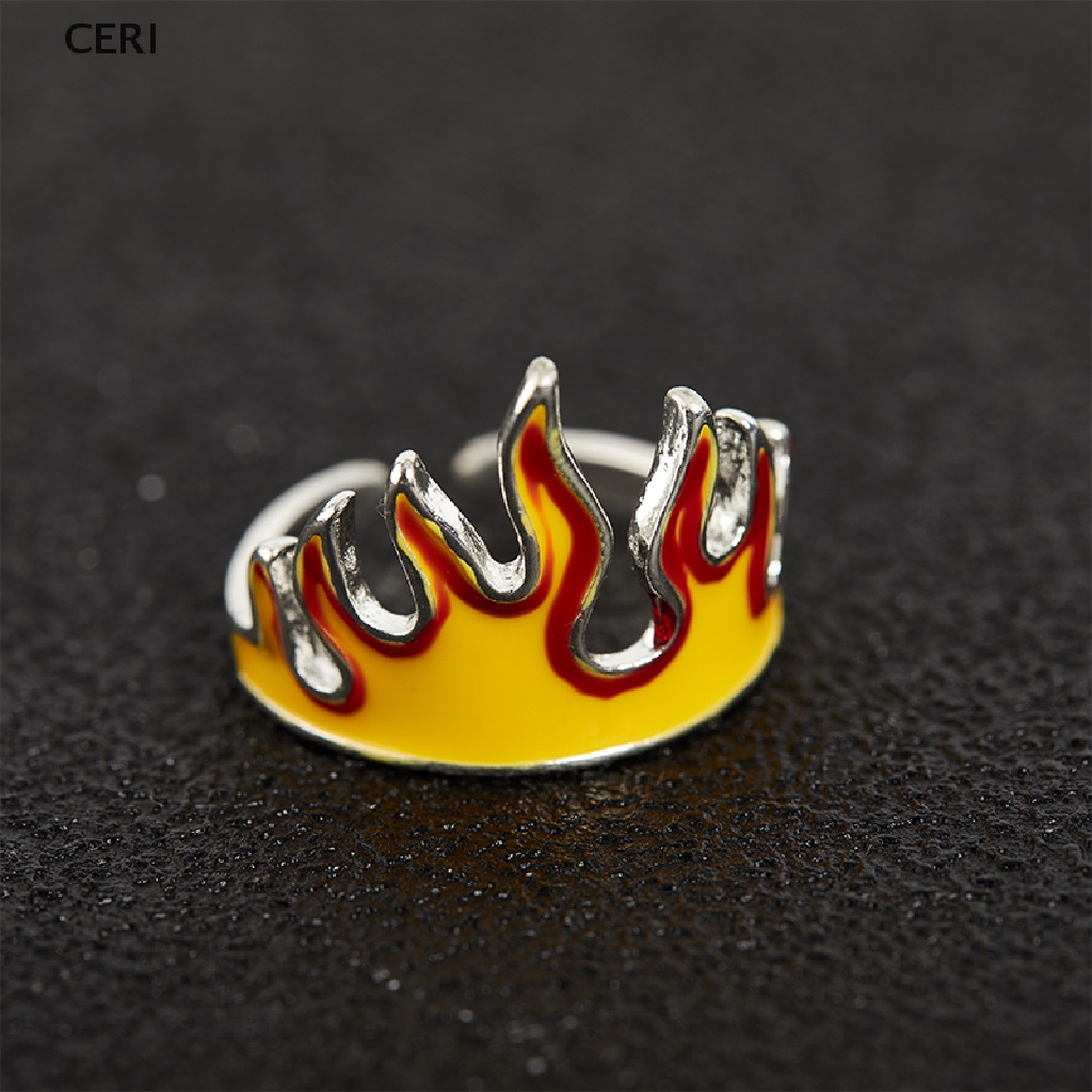 CE Goth Punk Flame Ring Women Men Girls Boys Hip Hop Flame Opening Party Ring RI
