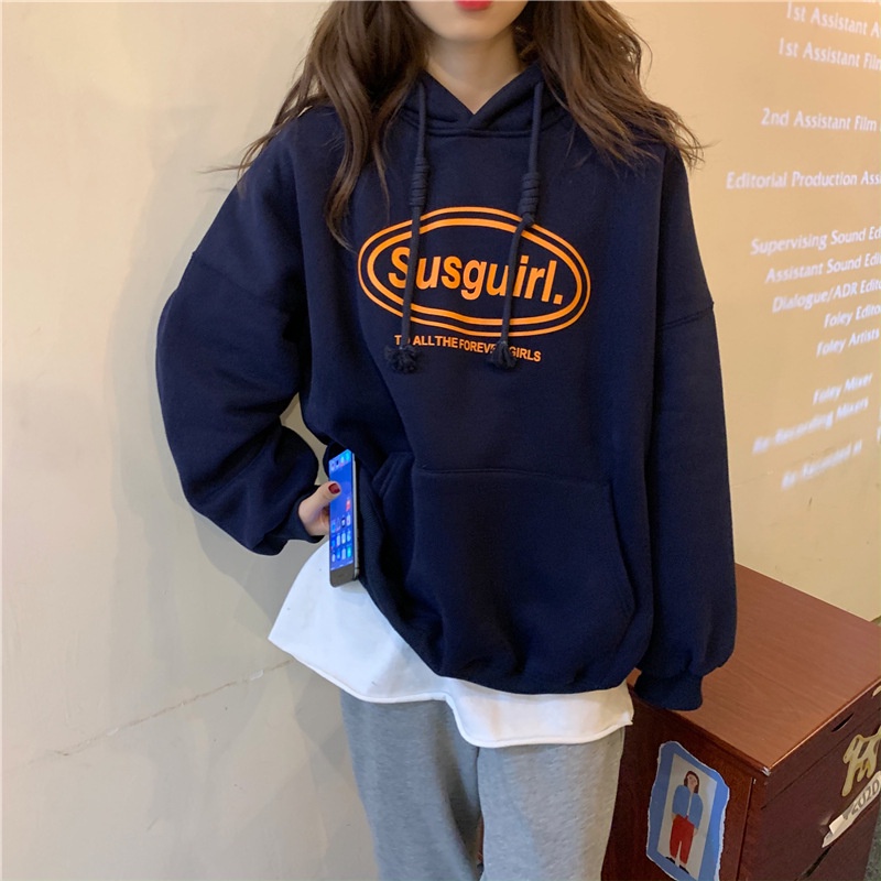 Áo Hoodie Lông Cừu Dày Dặn In Chữ Phong Cách Mới Thời Trang Thu Đông Cho Nữ