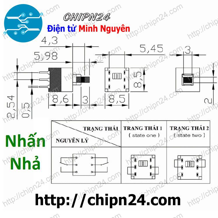 [5 CÁI] (G5.5) Nút nhấn 6 chân 8.5x8.5mm Nhấn Nhả