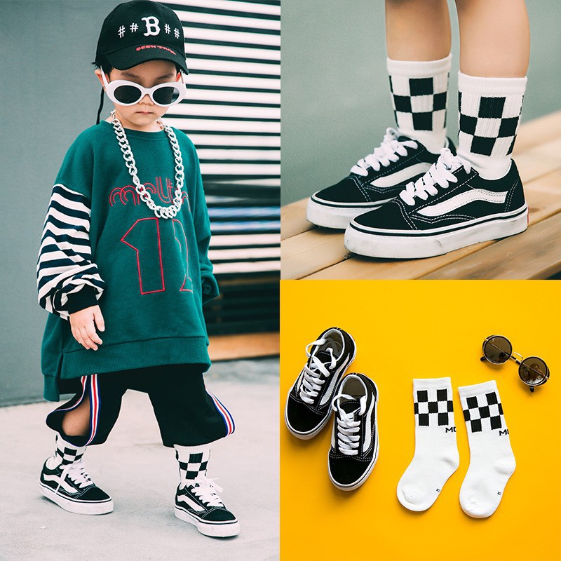 Tất cao cổ cho bé Set 5 đôi Sporty khỏe khắn màu tươi sáng Vớ cotton bé trai bé gái