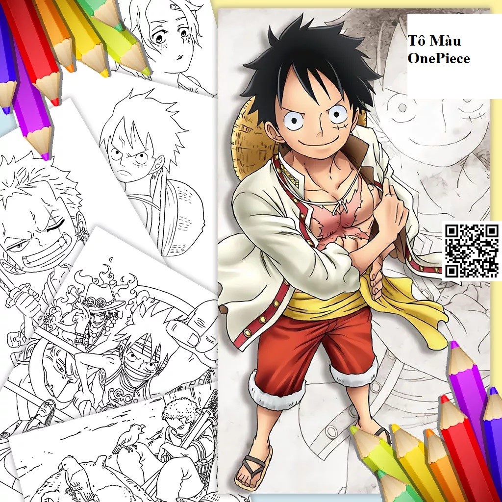 1874 Tranh Anime OnePiece tô màu hoạt hình luffy mũ rơm khổ giấy A4 7-1