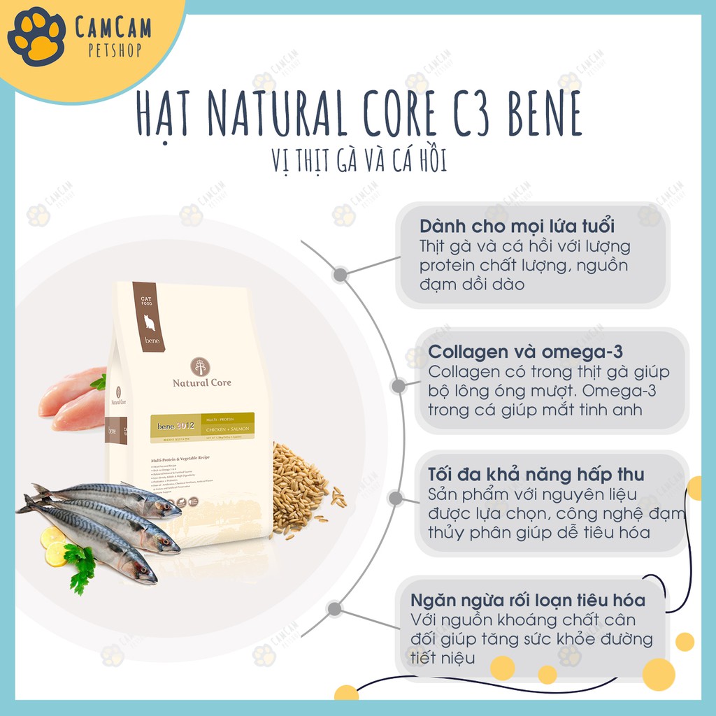 Thức ăn hạt cho mèo Natural Core C3 Bene 3012 Gói 1,5kg vị thịt gà và cá hồi - Thức ăn khô cho mèo, Hạt Natural Core C3