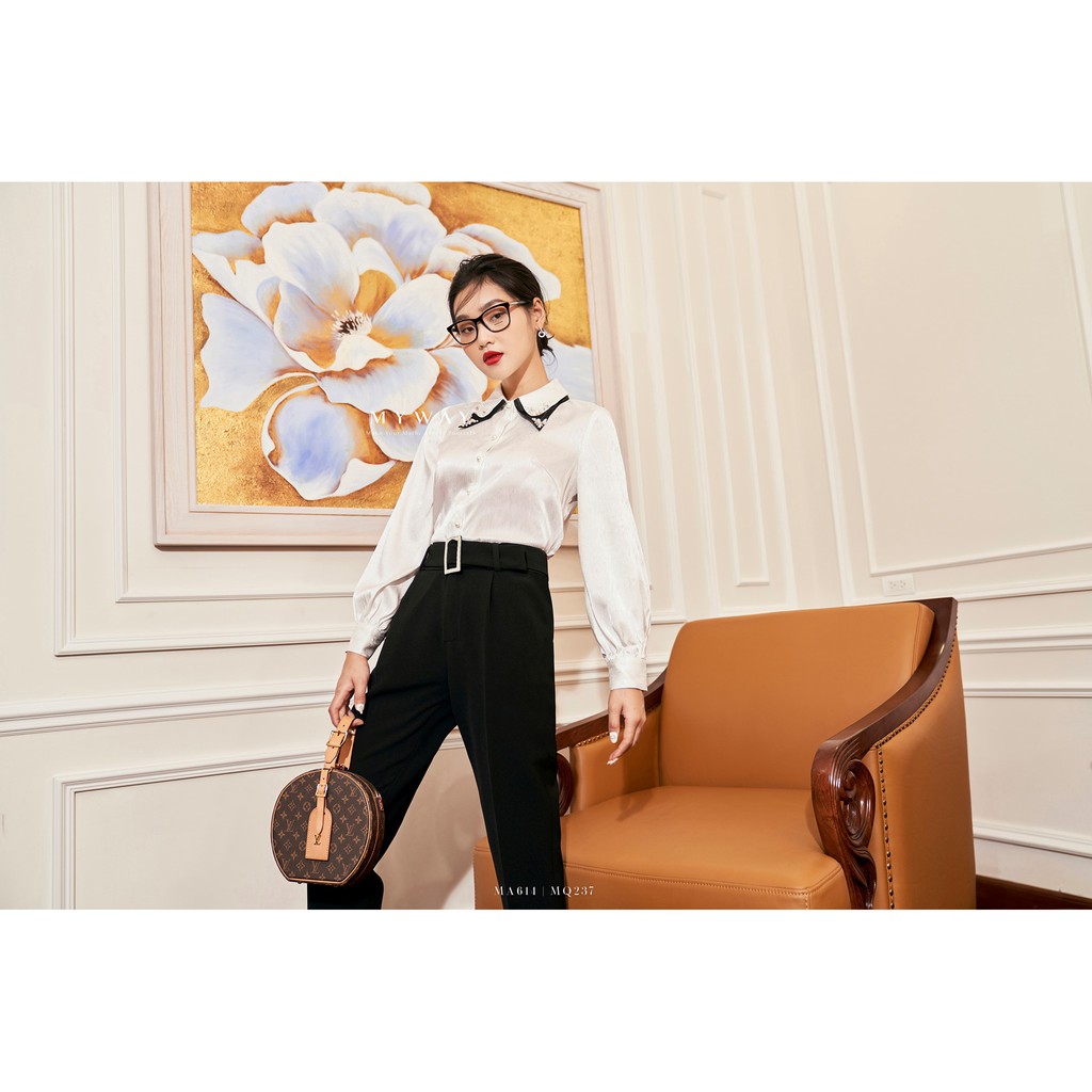 Áo Sơ Mi Nữ MY WAY Trắng Công Sở Tay Bồng Cổ Áo Cách Điệu Sang Trọng MA614