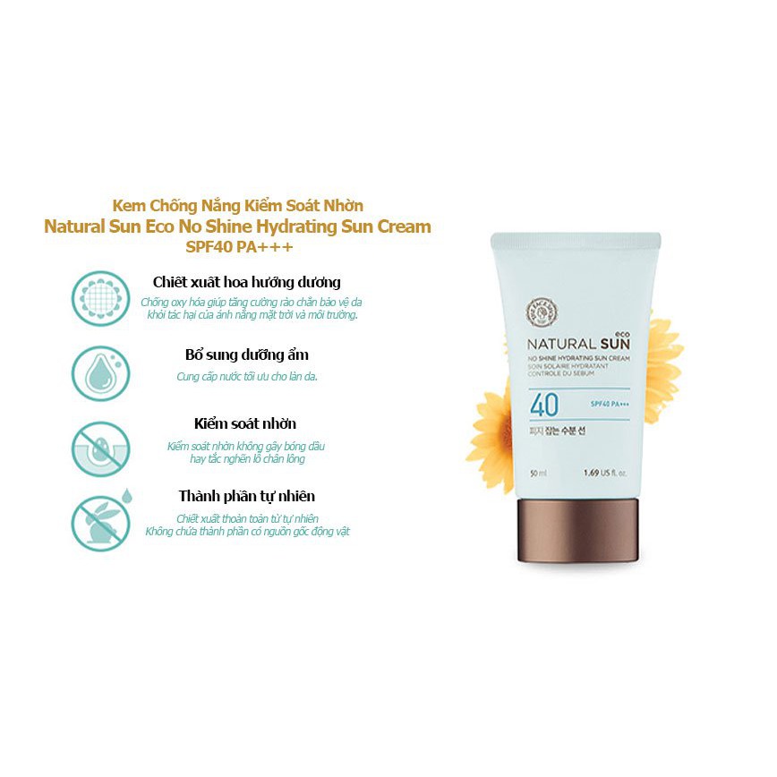 Kem Chống Nắng Kiểm Soát Nhờn NATURAL SUN ECO NO SHINE HYDRATING SUN CREAM SPF40 PA+++ 50ml