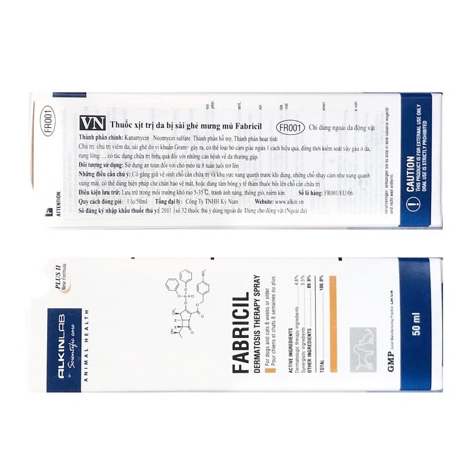 CHAI XỊT TRỊ VIÊM DA CHO CHÓ MÈO THÚ CƯNG Alkinlab Fabricil Chai 50ml Loại bỏ cảm giác ngứa Xuất xứ Anh Quốc