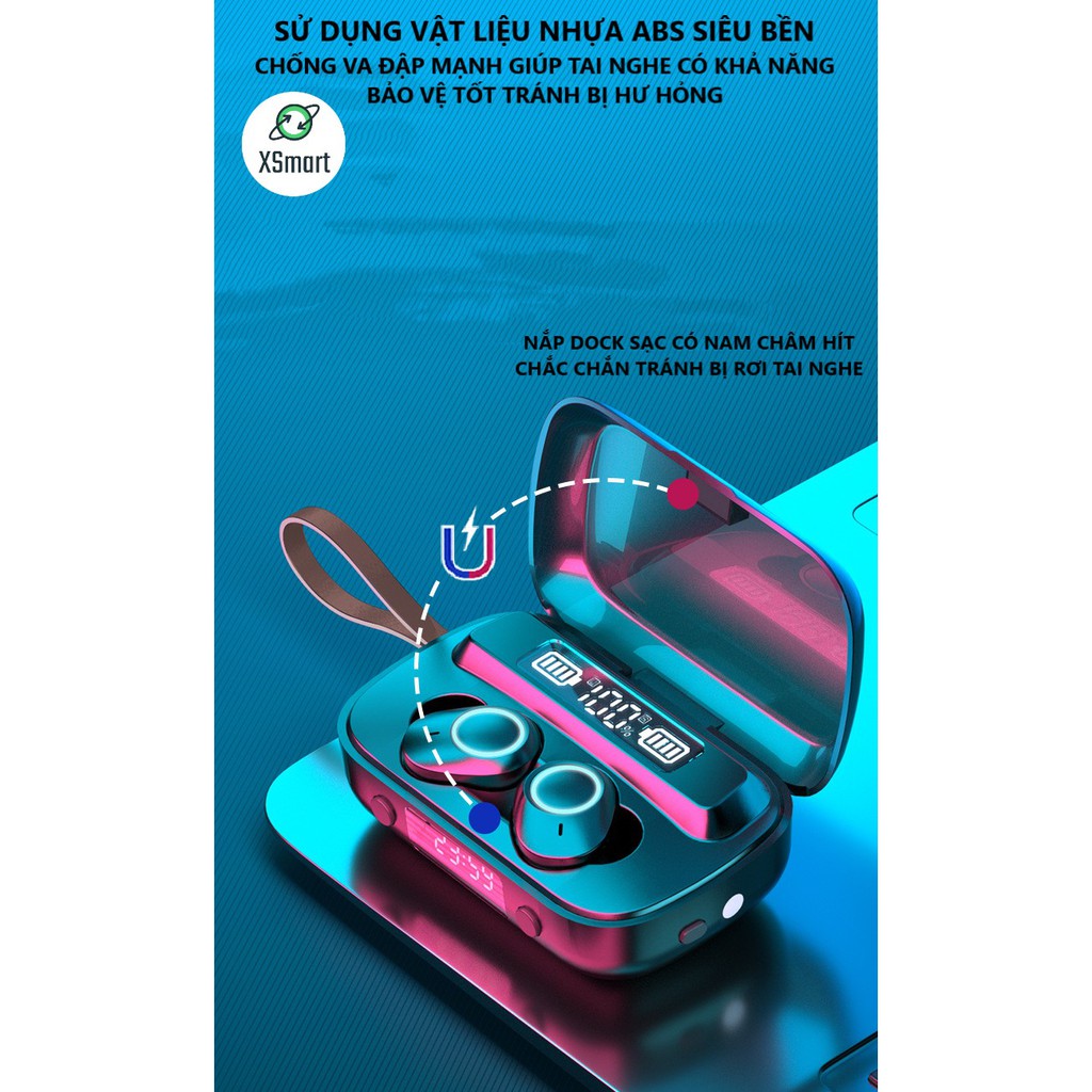 Tai nghe bluetooth không dây M13 PREMIUM BASS, có màn hình kỹ thuật số hiển thị pin, đồng hồ, tai phone nhét tai đẹp | BigBuy360 - bigbuy360.vn