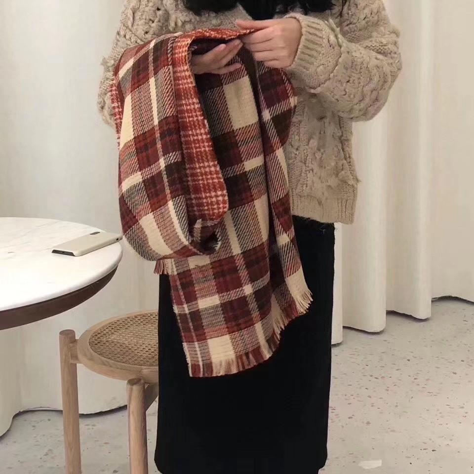 [Nowship2h] Khăn Choàng Cổ Len (Khăn Cashmere Dày) Cao Cấp Giữ Ấm Mùa Đông Họa Tiết Caro - 50x195cm - PJN.ARC - Mã LN007