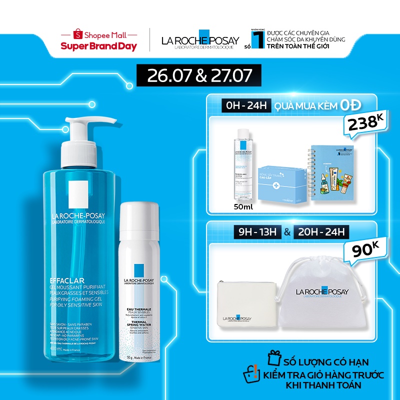 Bộ sản phẩm làm sạch và bảo vệ da dầu nhạy cảm La RochePosay Effaclar Gel