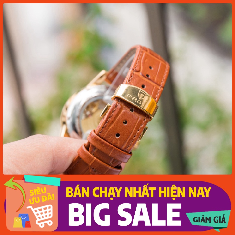 Đồng hồ cơ nam chính hãng PAGINI lộ máy PA9988 dây da cao cấp có kim dạ quang GIÁ SIÊU KHỦNG