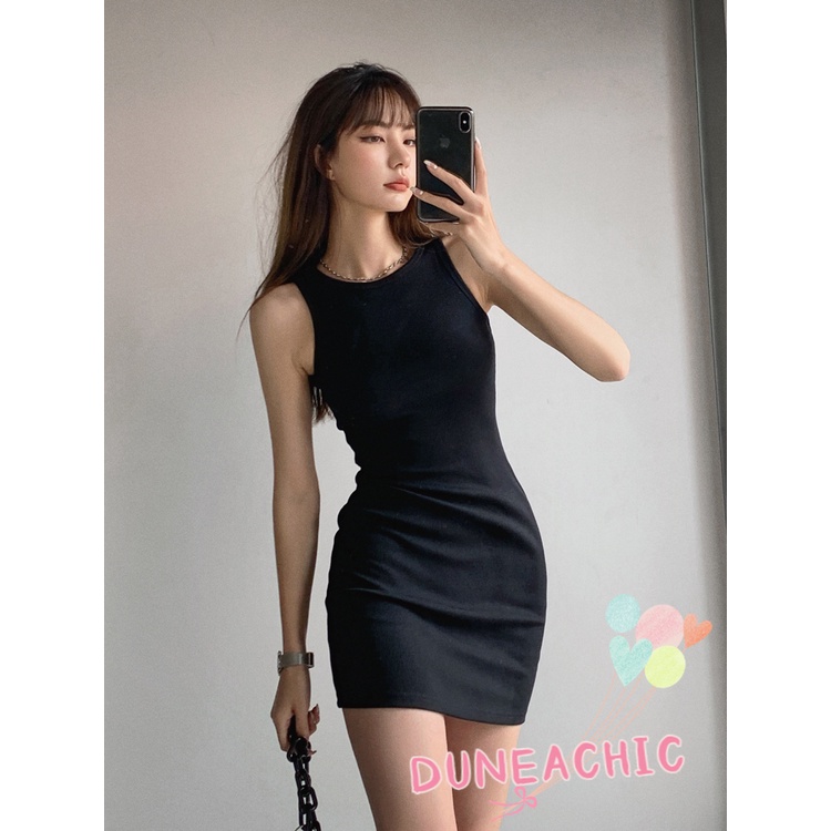 DUNEA Áo Tank Top Sát Nách Màu Đen Ôm Dáng Quyến Rũ Cho Nữ