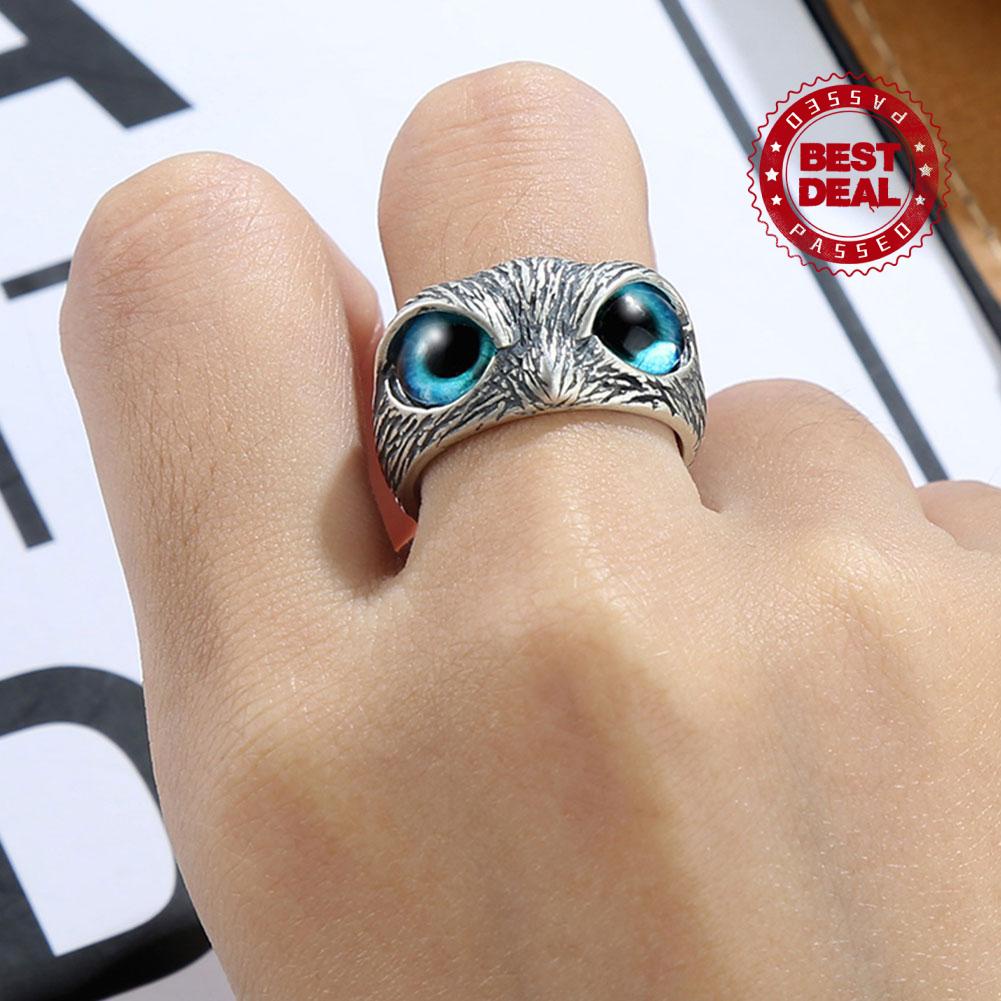 Nhẫn Mạ Bạc P0Q5 Hình Cú, Mặt Trăng, Con Voi Và Mặt Trời Cổ Điển Cho Nữ