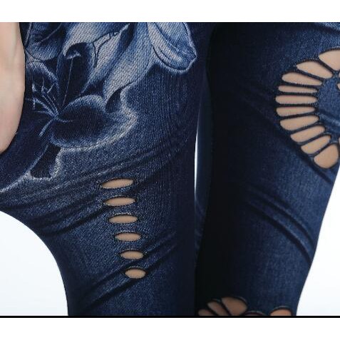 Quần Legging Cotton Giả Jean Rách Cá Tính Cho Nữ