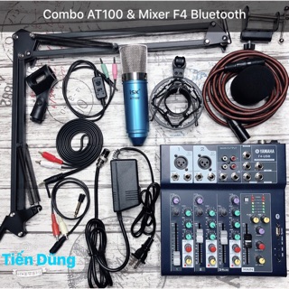 Bộ mic thu âm ISK at100 và bàn mixer F4 Bluetooth chân dây live stream ma2 - combo livestream at100 đầy đủ bộ