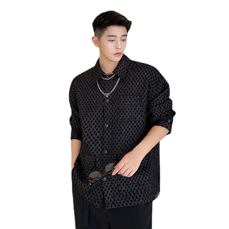 Áo Sơ Mi Họa Tiết Dập Nổi Ba Chiều Retro Đường Phố Cao Cấp Cá Tính Cho Nam áo kẻ sọc áo sơ mi caro