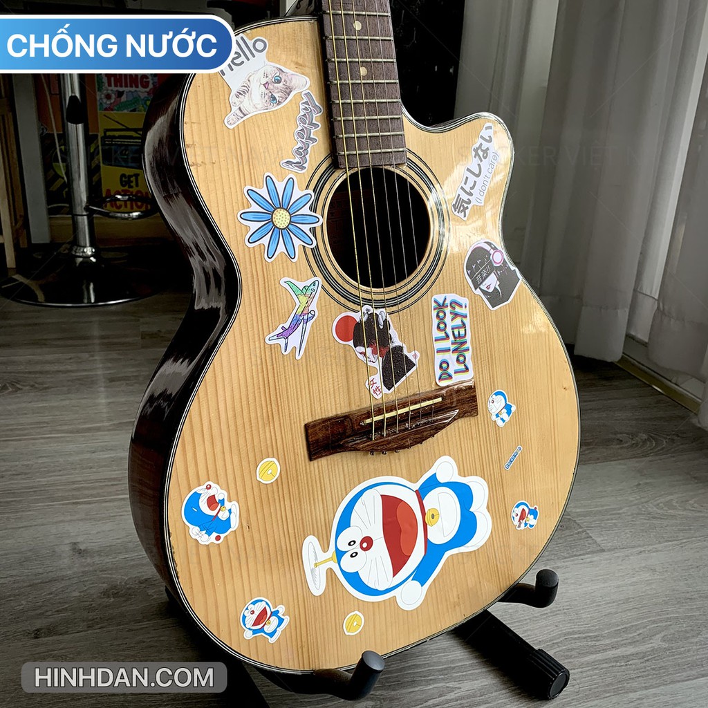 sticker Doraemon kích thước lớn chống nước dán trang trí xe, đàn guitar, laptop, tủ, góc học tập
