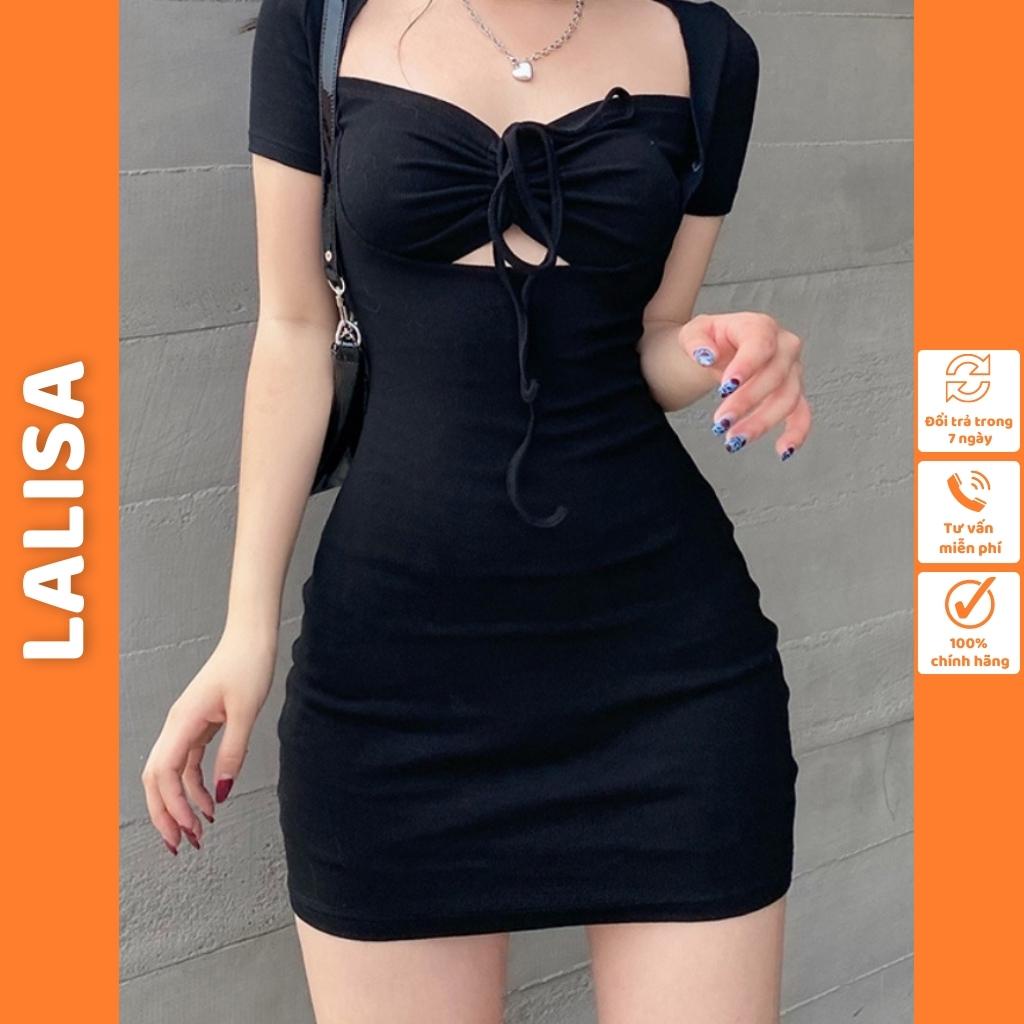Đầm Body Nữ LALISA Váy Ôm Body Sexy Nhún Ngực Rút Dây Tay Ngắn Màu Trơn Đi Chơi, Đi Dự Tiệc VD074 | BigBuy360 - bigbuy360.vn