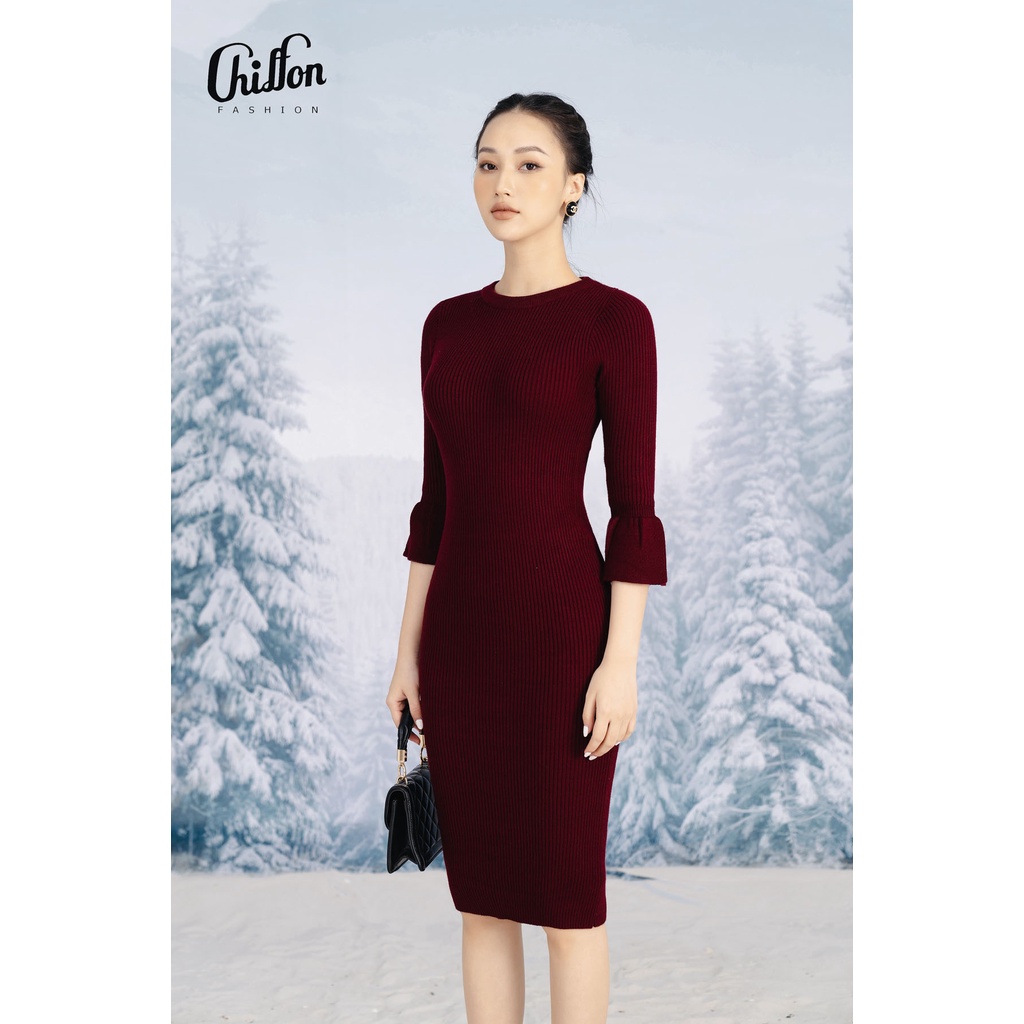Váy len dáng dài cổ tròn tay xòe thiết kế by Chiffon