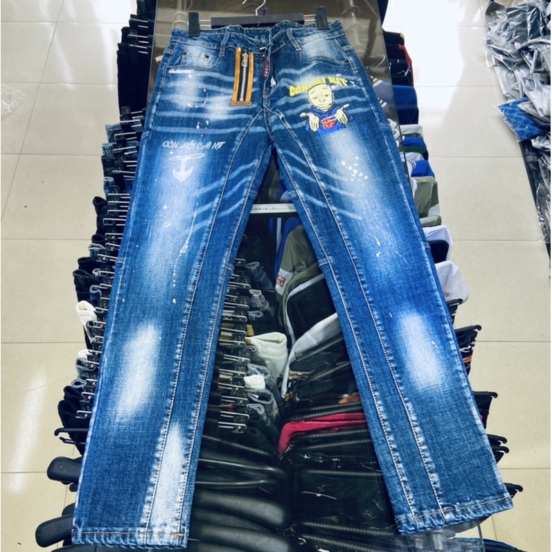 Quần jean nam dáng côn có hoạ tiết khoá lệch, Quần bò thời trang nam phong cách giới trẻ btshop từ 28 đến 32