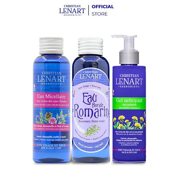 Combo sạch sâu CHRISTIAN LENART Gel rửa mặt 200ml - Tẩy trang 100ml - Toner 100ml