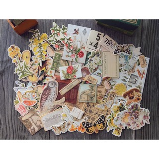 [Meobujooo] Set 13 sticker hoa theo phong cách retro dùng để trang trí sổ, notebook, bullet journal