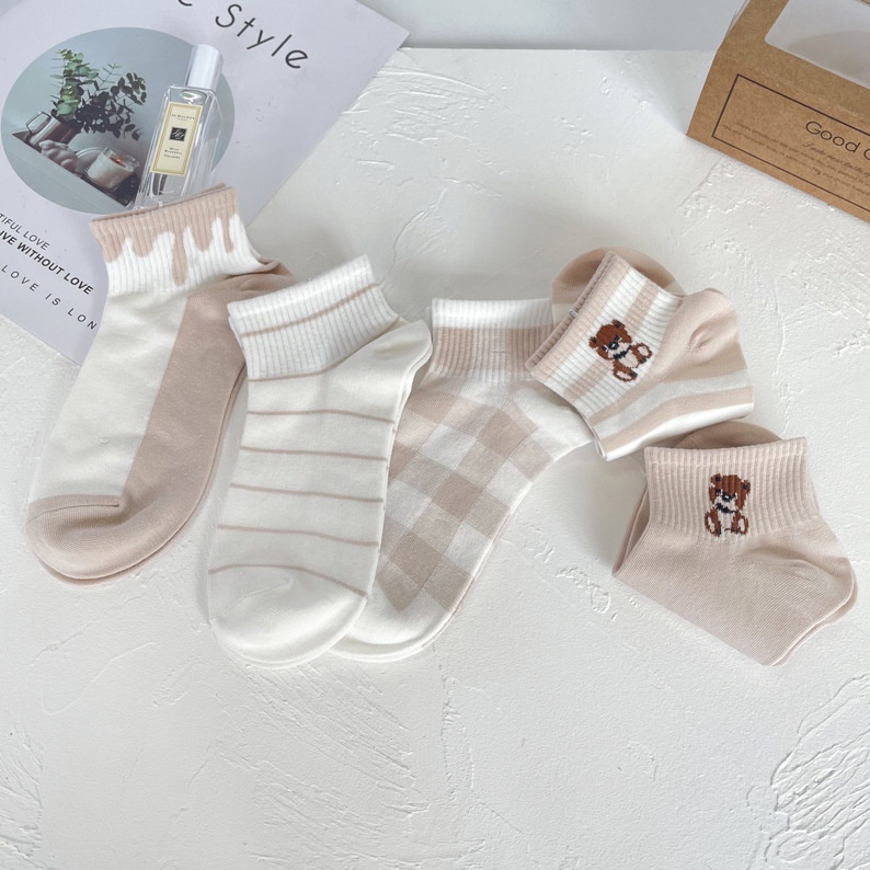 Vớ Cotton Cổ Thấp In Họa Tiết Gấu Hoạt Hình Thời Trang Xuân Hè Cho Nữ