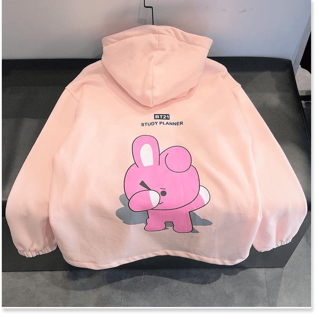 Áo khoác hoodie nữ thun nỉ form rộng có dây kéo BT21 | WebRaoVat - webraovat.net.vn