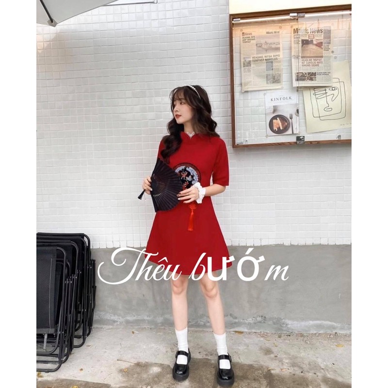 [có ảnh sàn]Đầm tết đầm nữ thiết kế thêu bướm cực xinh chất vải mịn đẹp mã[TẾT THÊU] | BigBuy360 - bigbuy360.vn