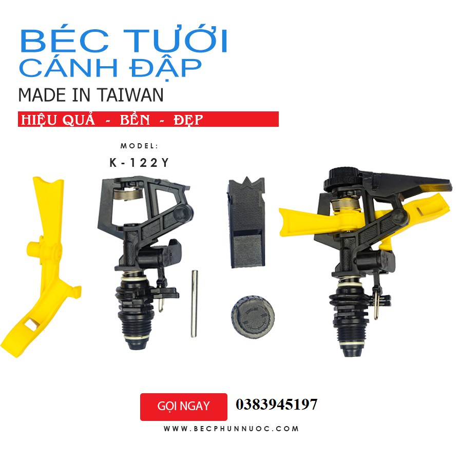 Taiwan- K122Y Béc tưới cây cánh đập tùy chỉnh góc JINLI,xoay 360 độ, ren ngoài 21mm, 1 vòi phun, bán kính