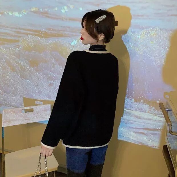 COZOK Áo khoác tay dài màu sắc tương phản phong cách Hàn Quốc