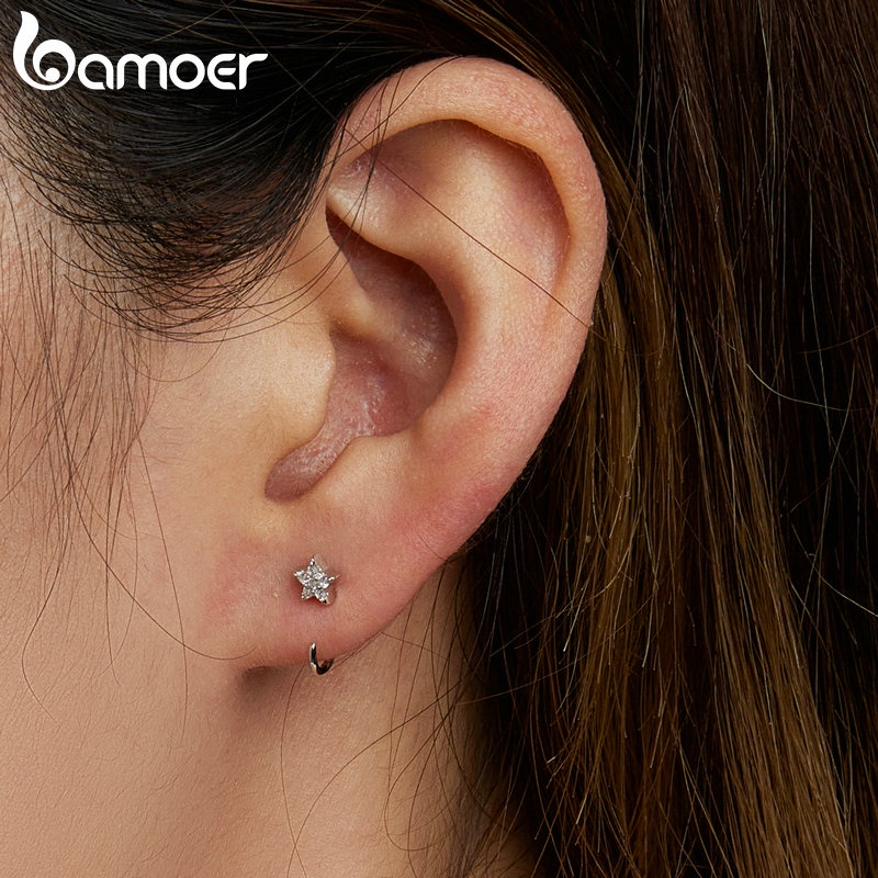 Đôi khuyên tai BAMOER bằng bạc 925 hình ngôi sao thời trang cho nữ