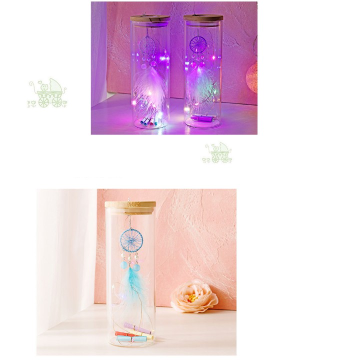 Bình thủy tinh Chuông gió Dreamcatcher - vòng theo đuổi giấc mơ có đèn phát sáng, lọ ước nguyện - quà tặng độc đáo