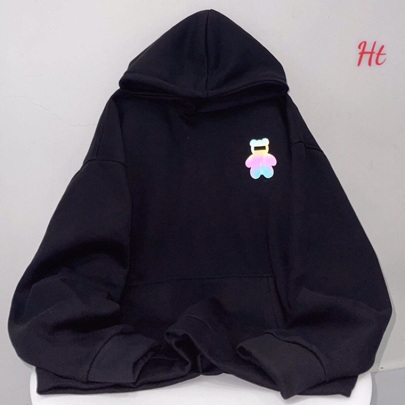 Áo hoodie nữ form rộng ulzzang in phản quang 2 màu trắng đen chất nỉ dày dặn | BigBuy360 - bigbuy360.vn